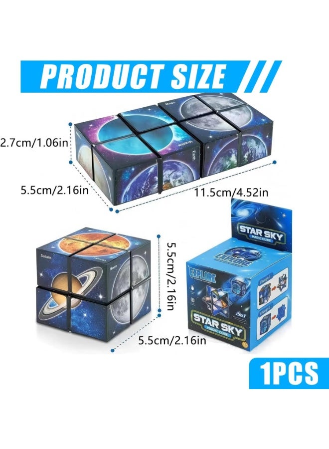 اسرلي وايت مكعب ستار سكاي السحري - مكعب أحجية ثلاثي الأبعاد - لعبة مكعب سحري لتخفيف التوتر 2 في 1 للأطفال والكبار - Image 2